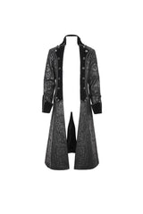 Black Stand Collar Totem Printed Long Men's Gothic Coat - Product - 8