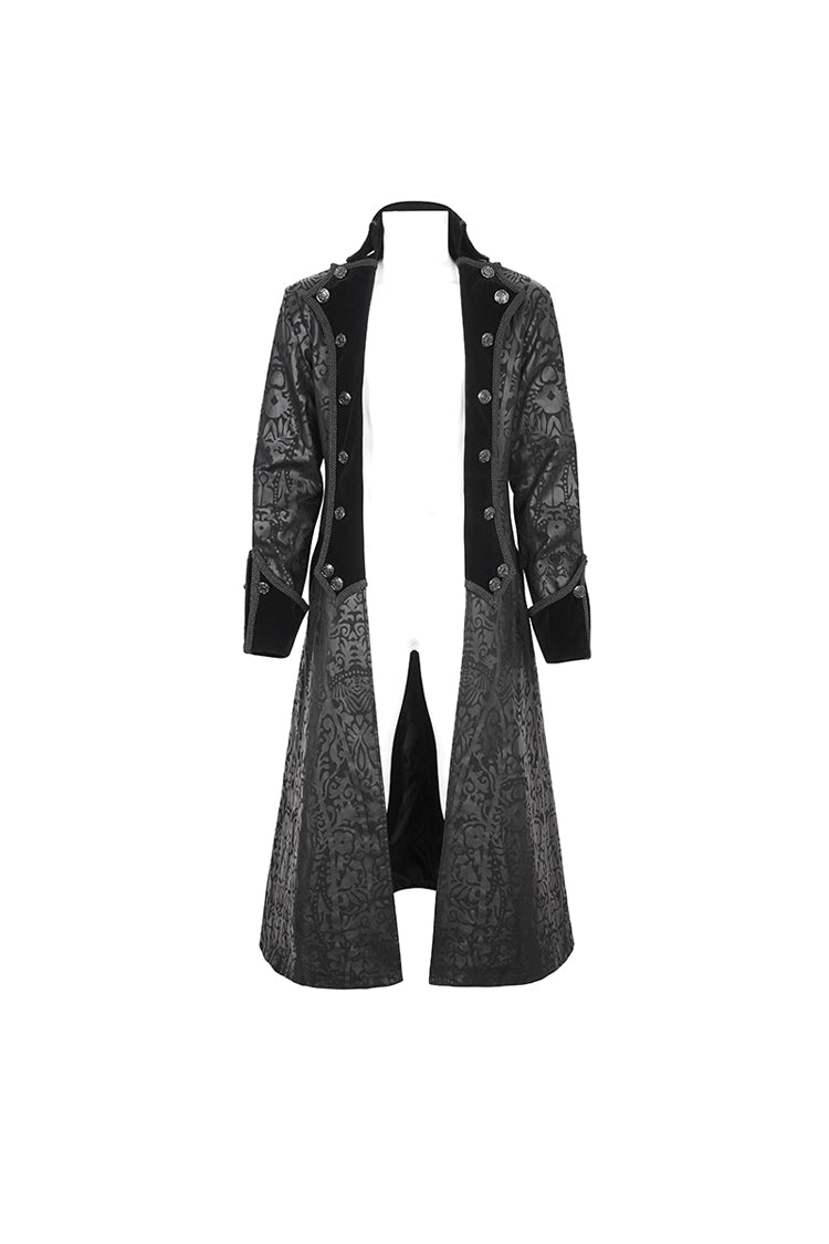 Black Stand Collar Totem Printed Long Men's Gothic Coat - Product - 8