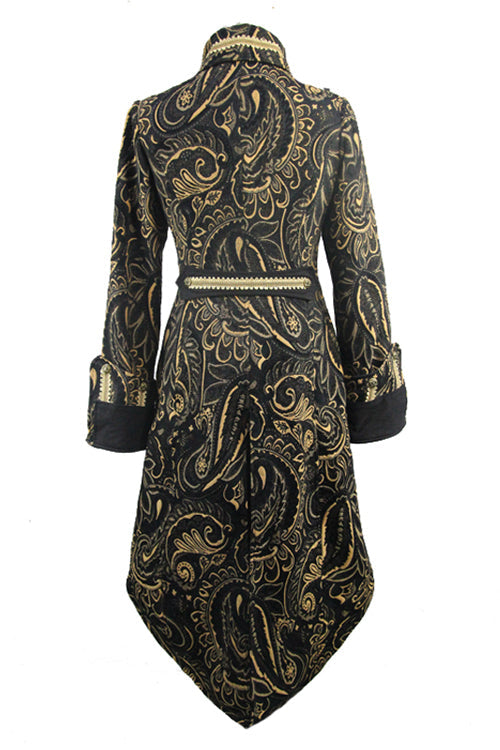 Gothic Jacquard Fake Two Pieces Golden Mens Long Coat - Product - 6
