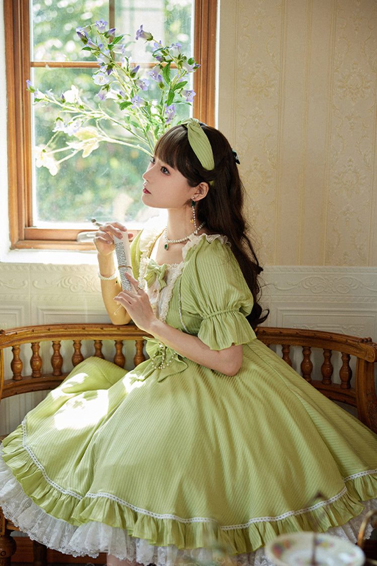 Midsummer Galaxy Solid Color Short Sleeves Ruffle Bowknot Sweet Lolita OP Dress - Product - 6
