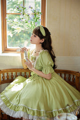 Midsummer Galaxy Solid Color Short Sleeves Ruffle Bowknot Sweet Lolita OP Dress - Product - 6