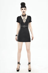 Black Deep V Inverted Tight Sexy Punk Womens Dress With Chocker - Product - 5