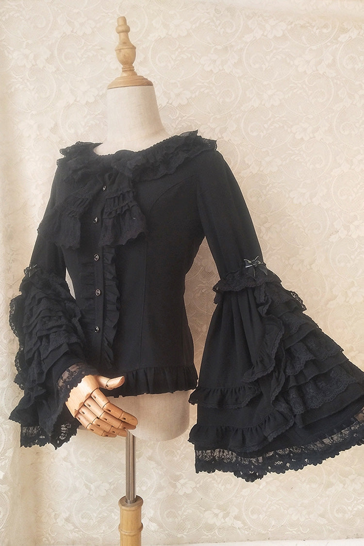 Long Trumpet Hime Sleeves Ruffle Bowknot Lace Sweet Gorgeous Lolita Blouse 2 Colors - Product - 7