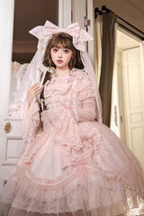 Pink [Candy Flavor] Square Collar Sleeveless Ruffled Bow Lace Sweet Gorgeous Lolita Jsk Dress - Product - 3