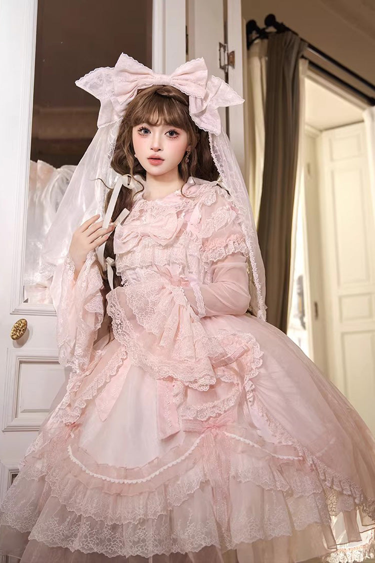 Pink [Candy Flavor] Square Collar Sleeveless Ruffled Bow Lace Sweet Gorgeous Lolita Jsk Dress - Product - 3