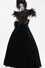 Black Stand Collar Lace Pleated Women's Gothic Tassels Feather Lace Cape - Product - 5