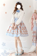 Blue [Rose Garden Rabbit] Print Ruffle Bowknot Sweet Lolita Dress - Product - 5