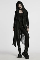 Black Long Sleeves Stitching Hooded Mesh Ripped Women's Gothic Coat - Product - 4
