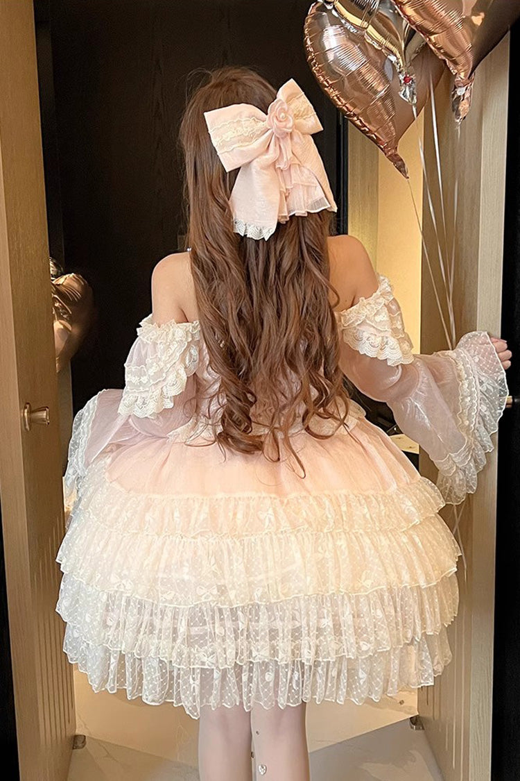 Princess Off Shoulder Multi-Layered Ruffle Bowknot Lace Sweet Elegant Lolita Strapless Dress - Product - 6