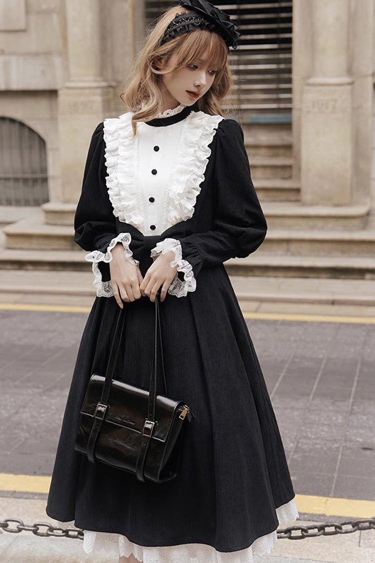 Black/White Silent Poetry Nun Long Sleeves Bowknot Autumn Winter Gothic Lolita Dress - Product - 7