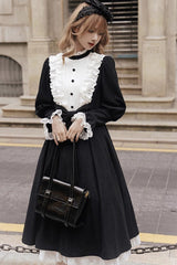 Black/White Silent Poetry Nun Long Sleeves Bowknot Autumn Winter Gothic Lolita Dress - Product - 7