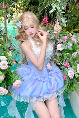 Blue [Starlight Jellyfish Princess] Halterneck Sleeveless Ruffle Lace Sweet Lolita Jsk Dress - Product - 4