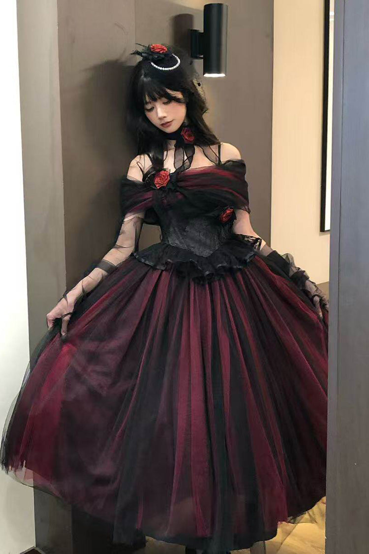 Black/Red [Sanglin’s Tribute] Off Shoulder Ruffled Gothic Lolita Dress - Product - 6