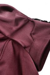Wine Red Point Collar Short Puff Sleeves Ruffled Women's Gothic Elegant Blouse - Product - 14