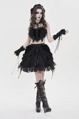 Black Off Shoulder Bow Lace Lace-Up Women's Gothic Ruffled Corset - Product - 7