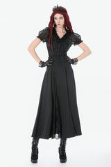 Black High Waisted Floral Printed Lace Mesh Women's Gothic Elegant Long Skirt - Product - 8