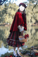 Red [Little Red Riding Hood] Double-Layered Plaid Print Ruffle Bowknot Sweet Vintage Lolita Jumper Dress - Product - 7