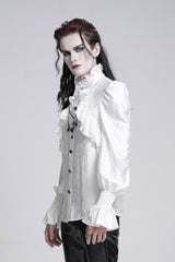 White Stand Collar Long Sleeves Ruffle Lace Cross Men's Gothic Blouse - Product - 2