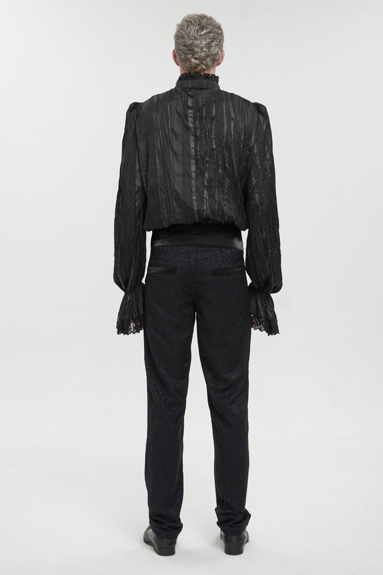 Black Vintage Stand Collar Striped Collar Floral Lace Men's Gothic Shirt - Product - 6