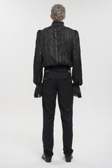 Black Vintage Stand Collar Striped Collar Floral Lace Men's Gothic Shirt - Product - 6