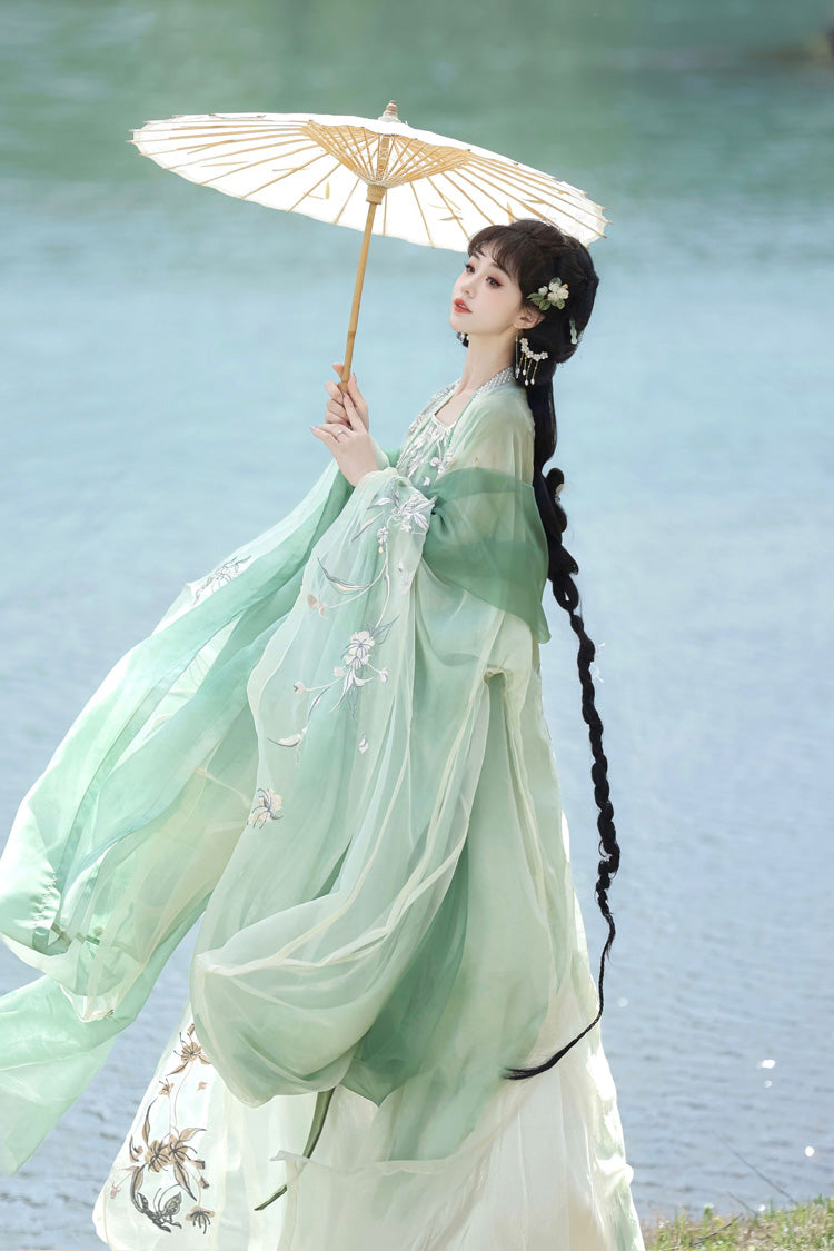 Green [Qingdie] Song Dynasty Ruffle Embroidery Sweet Chinese Style Hanfu Dress Full Set - Product - 7
