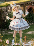 Blue & White Alice in Wonderland Sweet Lolita Dress + Apron front view