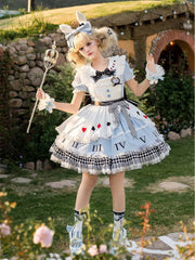 Blue & White Alice in Wonderland Sweet Lolita Dress + Apron front view