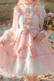 White/Pink Ruffle Cardigan Bowknot Sweet Princess Plus Size (Set) front view