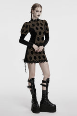 Coffee Long Puff Sleeves Print Embroidery Women's Gothic Blouse - Product - 4