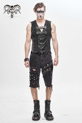 Black V-Neck Sleeveless Ripped Buckle Straps Men's Gothic Vest - Product - 2