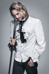 White Lace Jacquard Jewel Pins Men's Gothic Tie - Product - 2