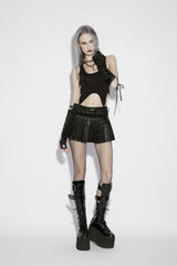 Black Printed Women's Punk College Style Cool Pleated Skirt - Product - 8