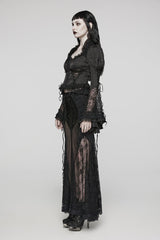 Black Gorgeous Adjustable Tightness Long Puff Sleeves Womens Gothic Blouse - Product - 3