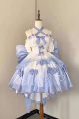 Gradient Blue Hanayome Hollow Bowknot Sweet Princess Lolita Dress - Blue - 1