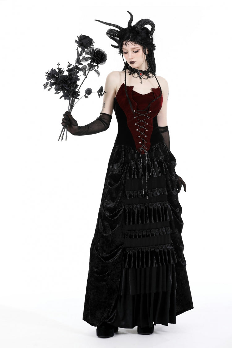 Red/Black Sleeveless Women's Gothic Bat Overbust Corset - Product - 2
