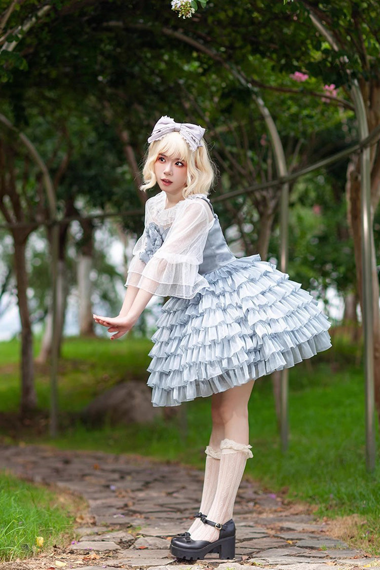 Multi-layer Plaid Print Ruffle Bowknot Sweet Lolita Tiered Dress 3 Colors - Product - 11