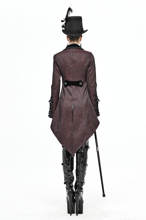 Red And Black Wavy Stripes Jacquard Long Fake Two Pieces Womens Gothic Coat - Product - 3