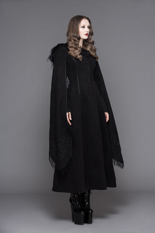 Black Hand Embroidered Shawl Double Sided Tweed Womens Gothic Coat - Product - 3