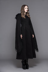 Black Hand Embroidered Shawl Double Sided Tweed Womens Gothic Coat - Product - 3