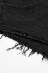 Black Denim Slim Buckle Eyelets Women's Steampunk Shorts - Product - 6