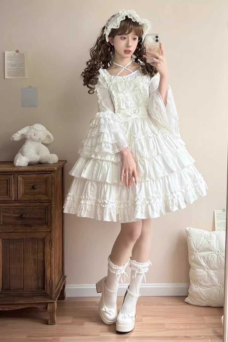 Sweet Chiffon Long Hime Sleeves Ruffled Bow Lolita Blouse 3 Colors - Product - 3