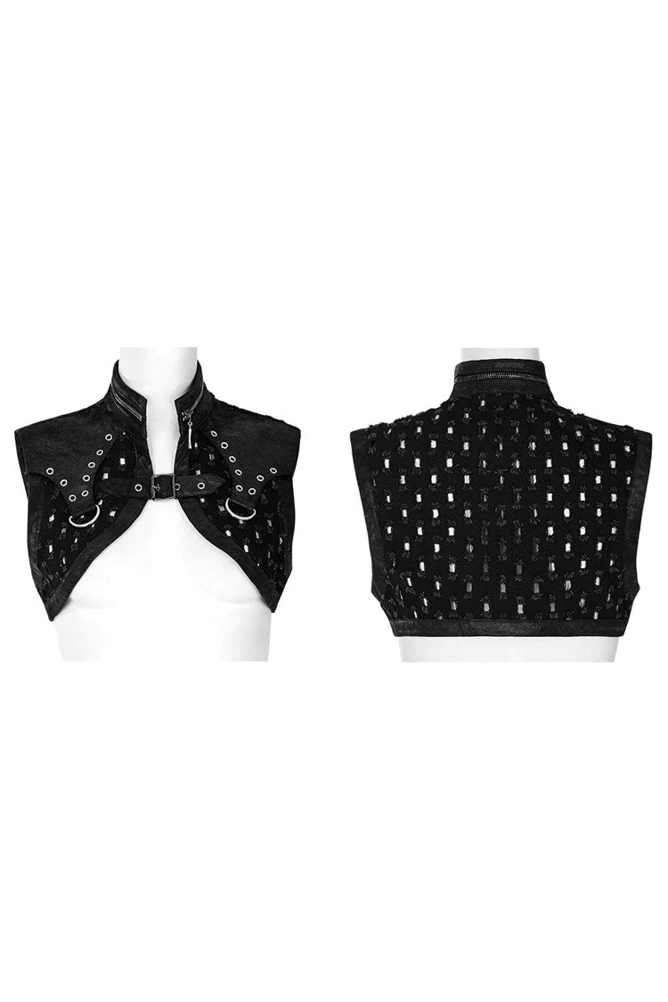 Black Stand Collar Zipper Decoration Hollow Womens Steampunk Short Cloak Jacket - Product - 5