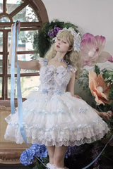 Blue [Rose Feather Waltz] Sleeveless Triple-Layered Ruffle Bowknot Lace Sweet Ballet Lolita Jsk Dress - Blue - 1