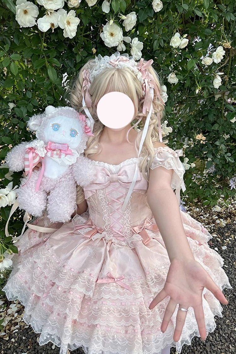 Pink [Flora Isle Butterfly] Sleeveless Ruffle Bowknot Lace Lace-Up Sweet Elegant Lolita Jsk Dress - Product - 7
