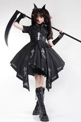 Black Travelling Thorns Short Sleeves Print Gothic Elegant Lolita Dress - Black - 1