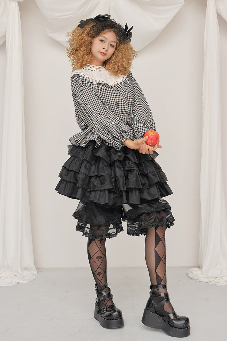 Black/White Round Collar Long Sleeves Printed Classic Ouji Lolita Pumpkin Shorts Set - Product - 7