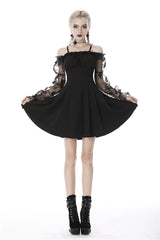 Black Sexy Off Shoulder Lace Long Sleeves Lace-Up Women's Gothic Graduation Dress - Black - 1