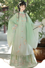 Green [Spring Scenery Gardens] Collar High Waisted Embroidered Women's Sweet Hanfu Dress Set - Product - 3