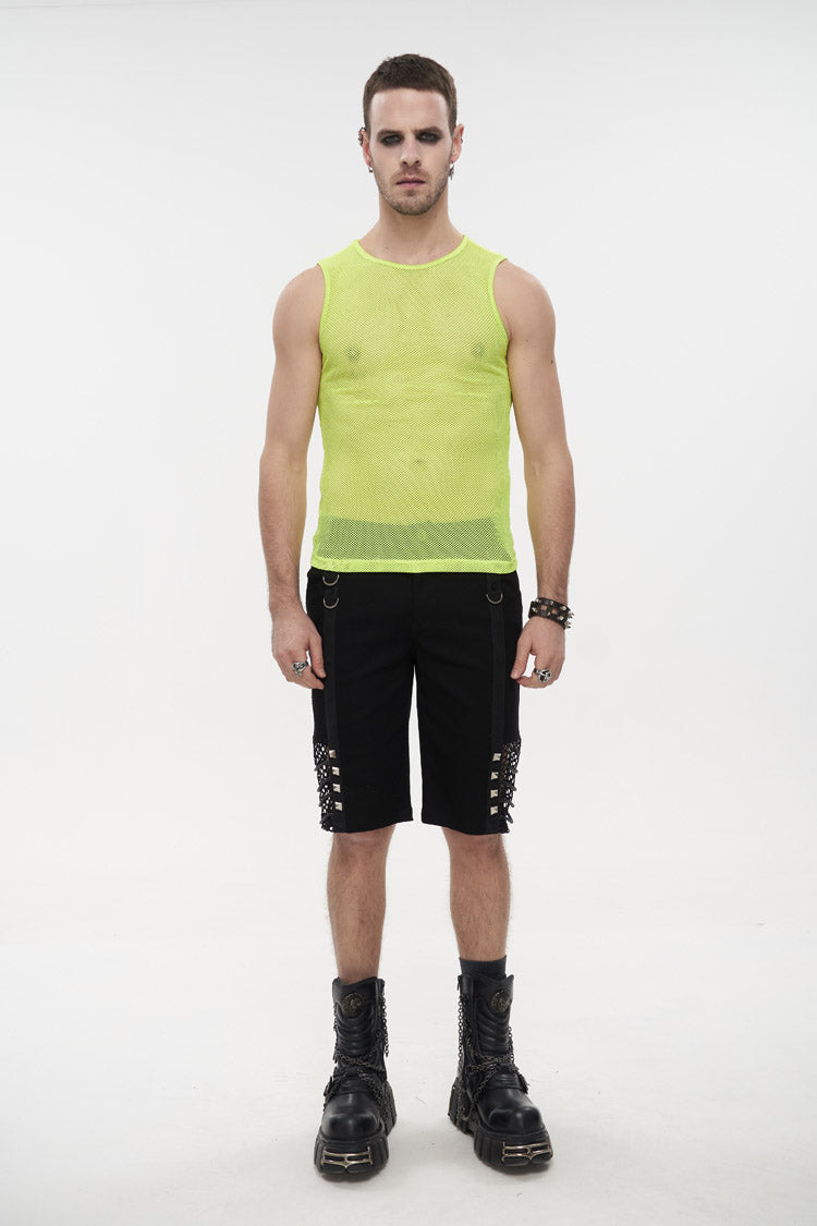 Yellow Elasticity Perspective Rhombus Net Yarn Sleeveless Men's Gothic T-Shirt - Product - 3
