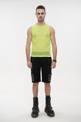 Yellow Elasticity Perspective Rhombus Net Yarn Sleeveless Men's Gothic T-Shirt - Product - 3